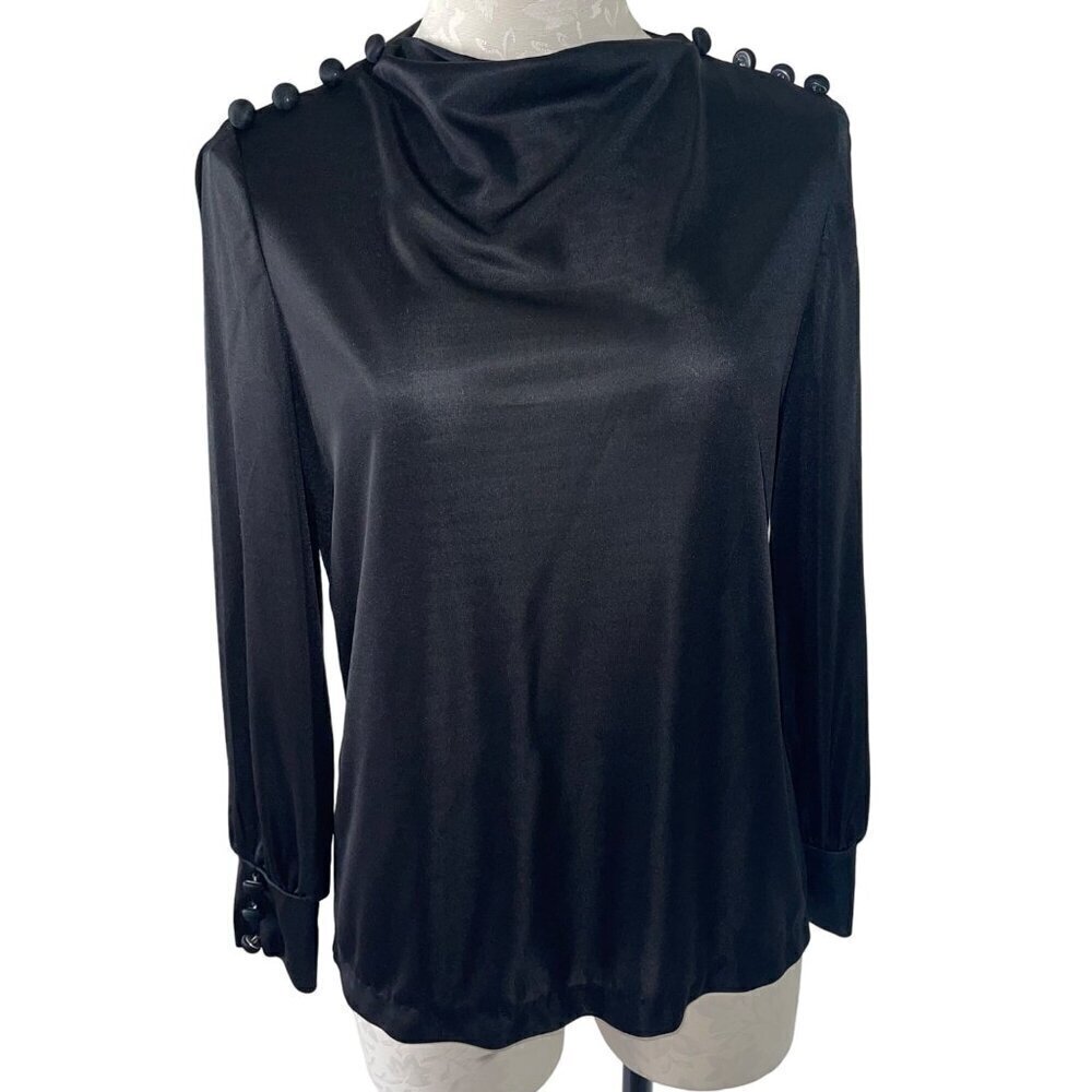 California West Set Vintage 1970s Womens Blouse Size Small Black Open Sleeve